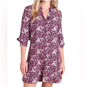 Natural Life Burgundy Floral Twiggy Mini Shirt Dress Size Large